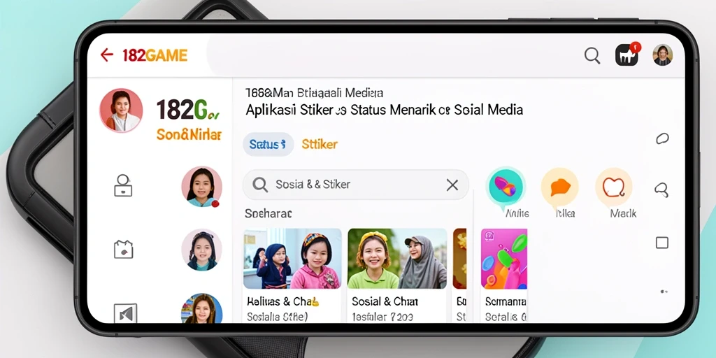 Antarmuka 182GAME dengan berbagai pilihan stiker dan status.