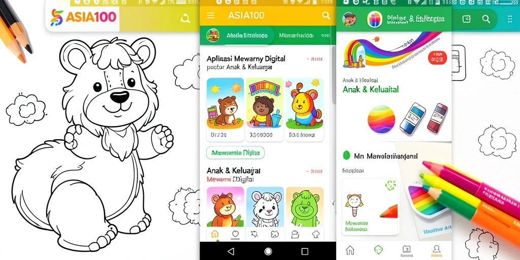 Tampilan antarmuka ASIA100 dengan berbagai pilihan gambar untuk mewarnai.